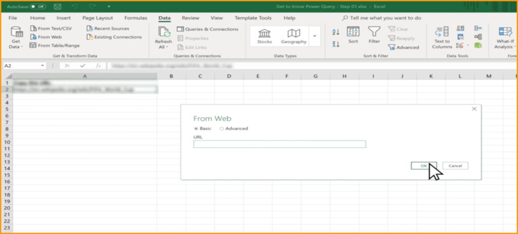 تحميل صفحة الويب إلى برنامج Excel